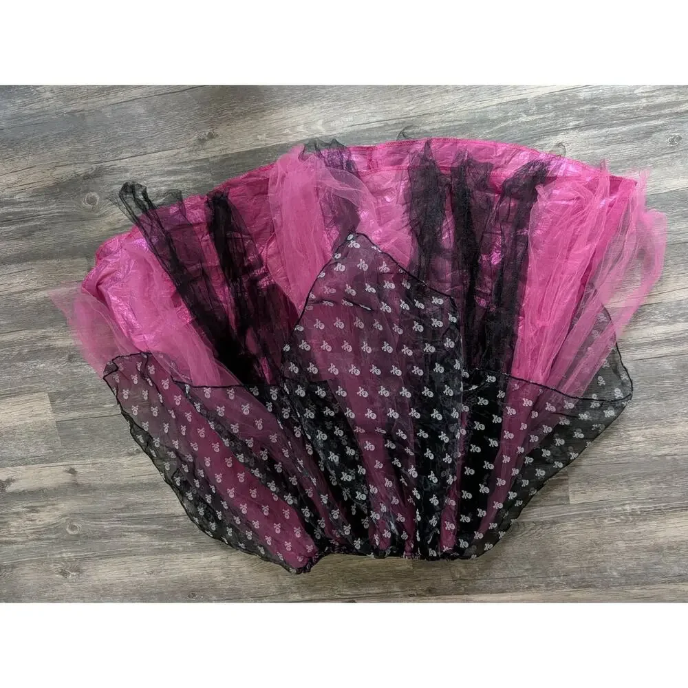 Pirate Skulls Pink Black Tulle Tutu Skirt Dance Halloween Costume Girls Sz 10